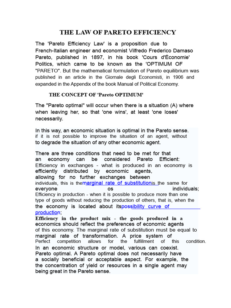 Understanding Pareto Efficiency Law | PDF | Pareto Efficiency ...
