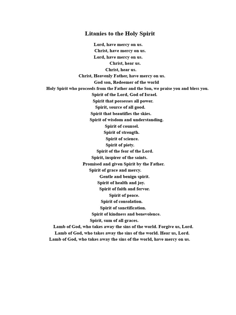 Litanies and Prayers to the Holy Spirit PDF Mary, Mother