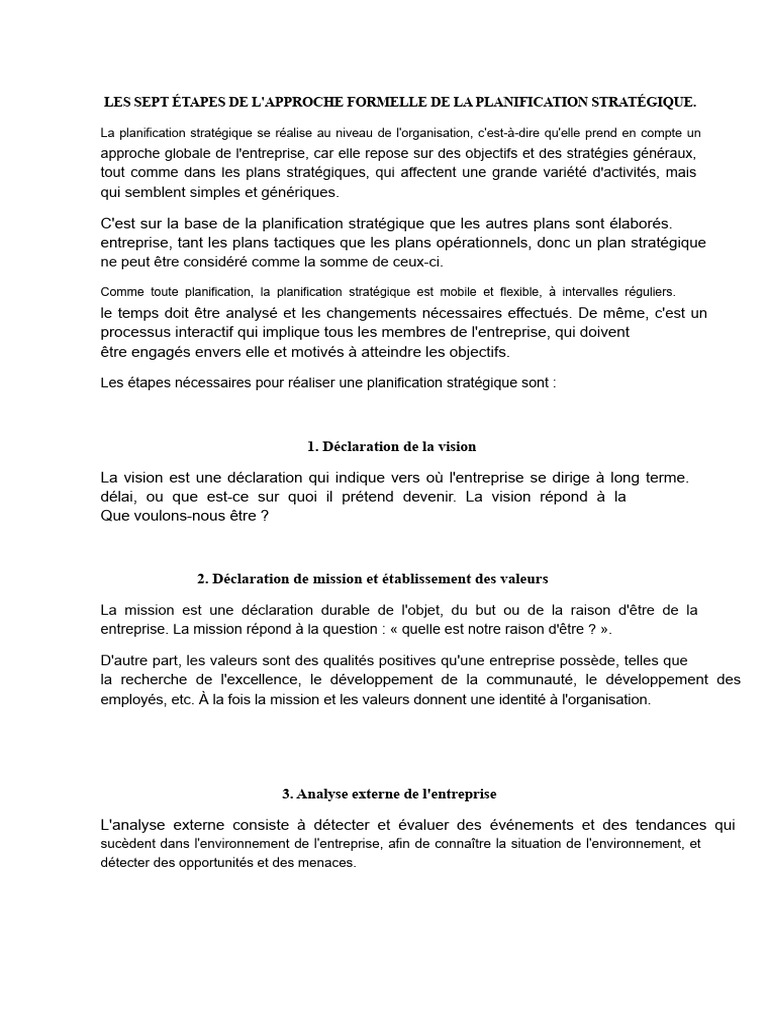 7 Étapes de la Planification Stratégique | PDF | Planification | Business