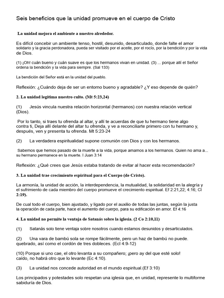 Seis beneficios de la unidad en Cristo | PDF | Cristo (título) | eucaristía
