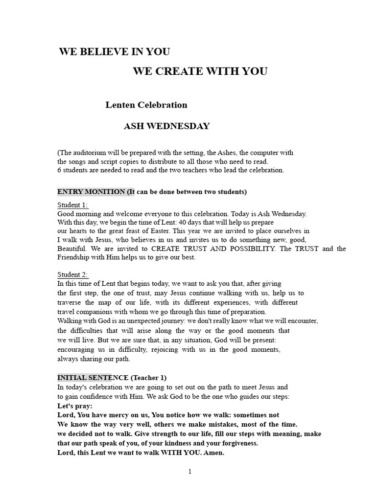 Ash Wednesday Lenten Celebration Guide | PDF | Lent | Christian Worship ...