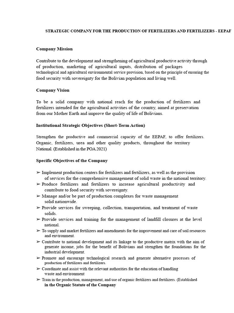 1 To 4. Mission Vision and Objectives of EEPAF | PDF | Fertilizer | Waste