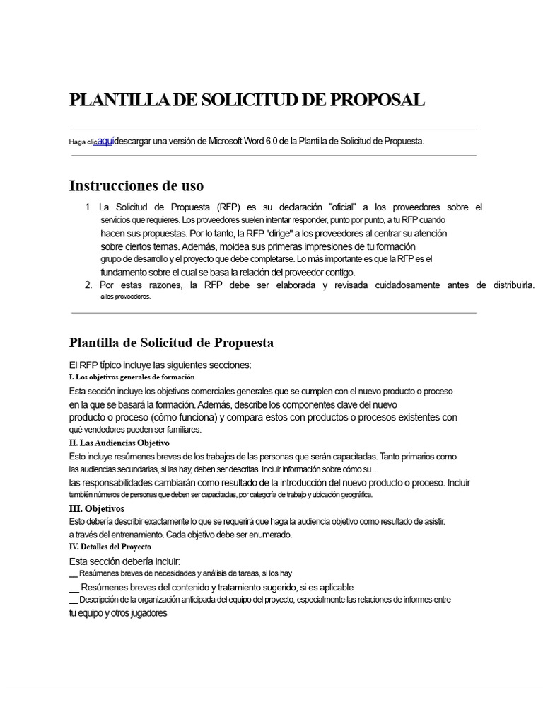 Plantilla RFP para Propuestas Efectivas | PDF | Solicitud de propuesta