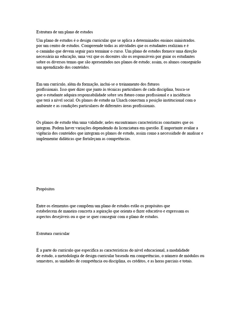 Estrutura e Importância do Plano de Estudos | PDF | Competência ...