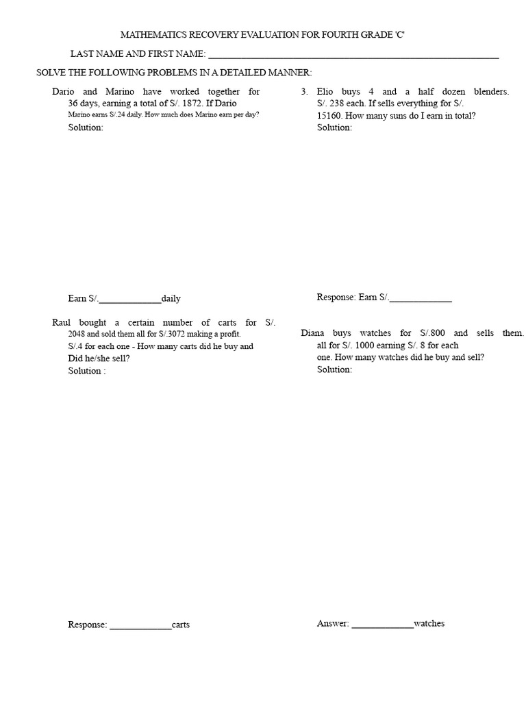 Fourth Grade Math Recovery Evaluation | PDF | Mathematics