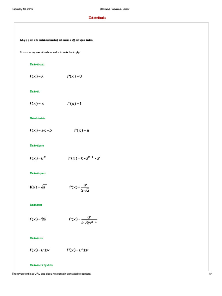 Derivative Formulas Vitutor Pdf Function Mathematics Derivative