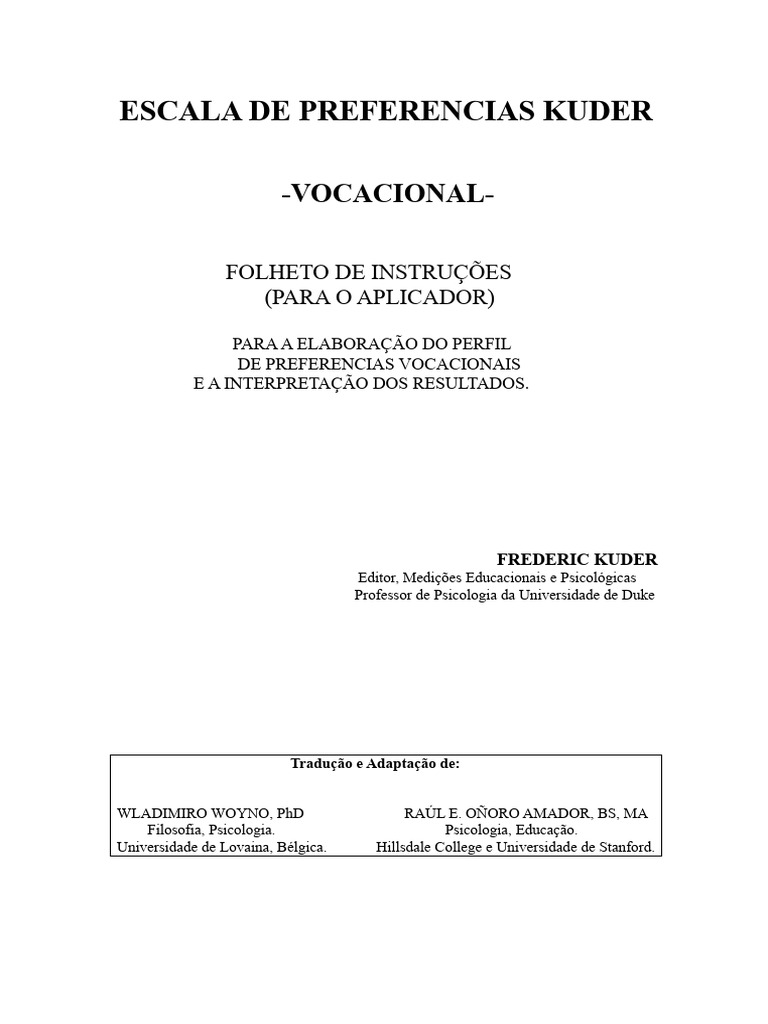 Instruções para Escala Kuder Vocacional | PDF | Significado estatístico ...