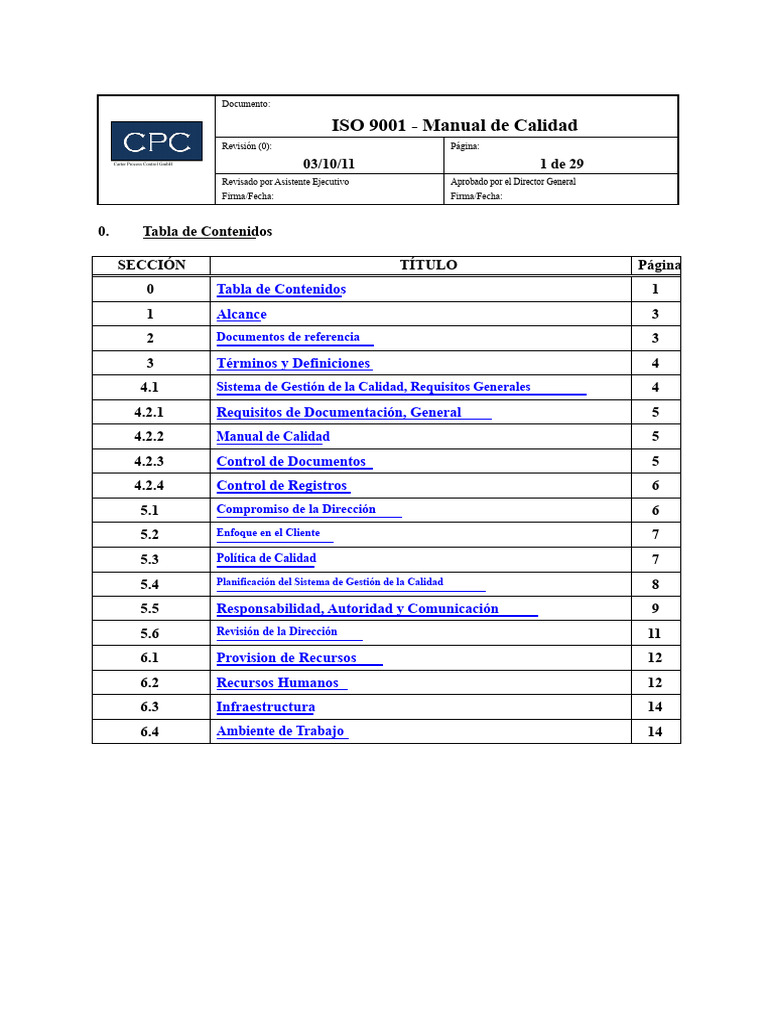 Manual de Calidad ISO 9001:2011 | PDF | Sistema de manejo de calidad ...
