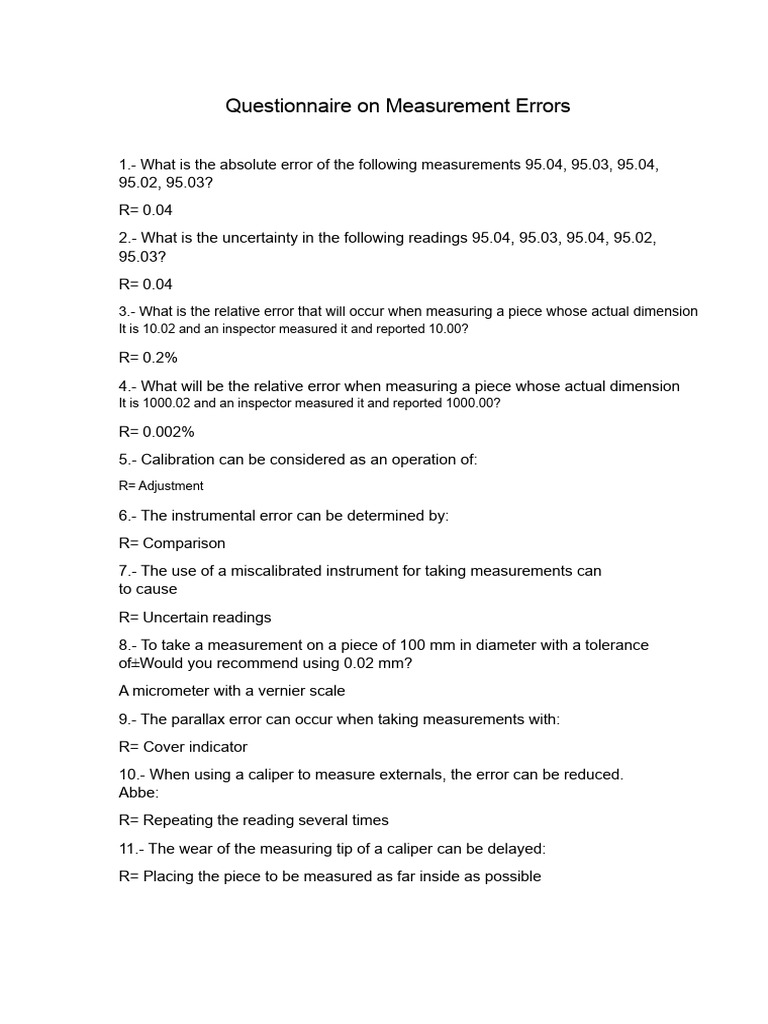 Questionnaire On Measurement Errors | PDF