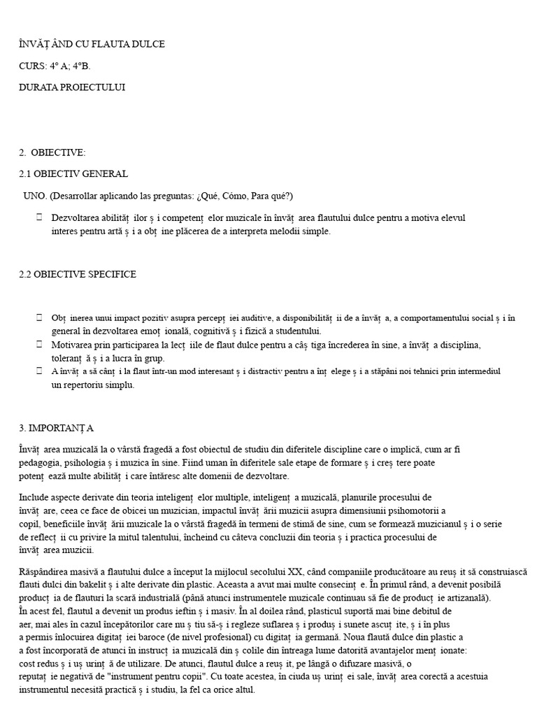 Proiectul Flaut 2018 | PDF