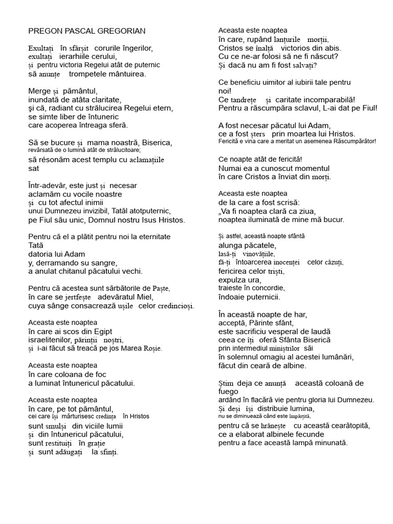 PREGON PASCUAL Gregoriano Versuri | PDF
