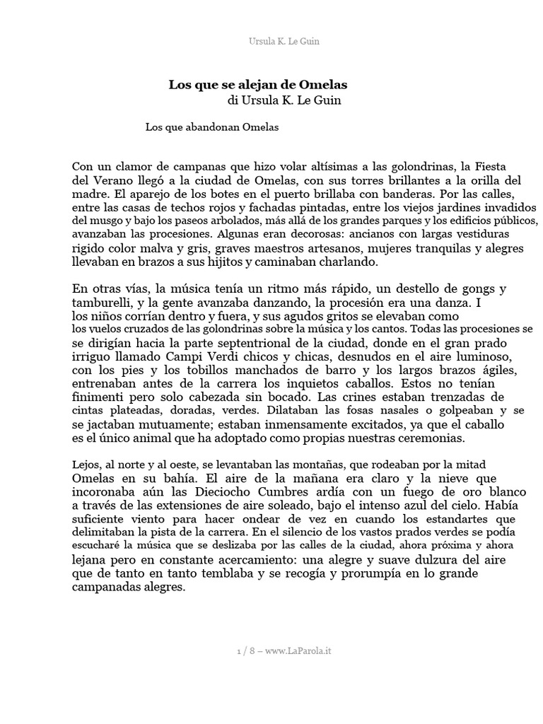 Los que se alejan de Omelas: Análisis | PDF