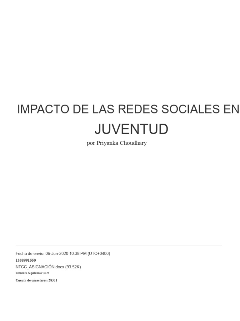 Impacto de Las Redes Sociales en La Juventud | PDF | Internet | Redes ...