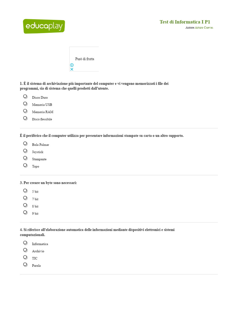 Stampare Test - Test Di Informatica I P1 (Informatica Di Base ...