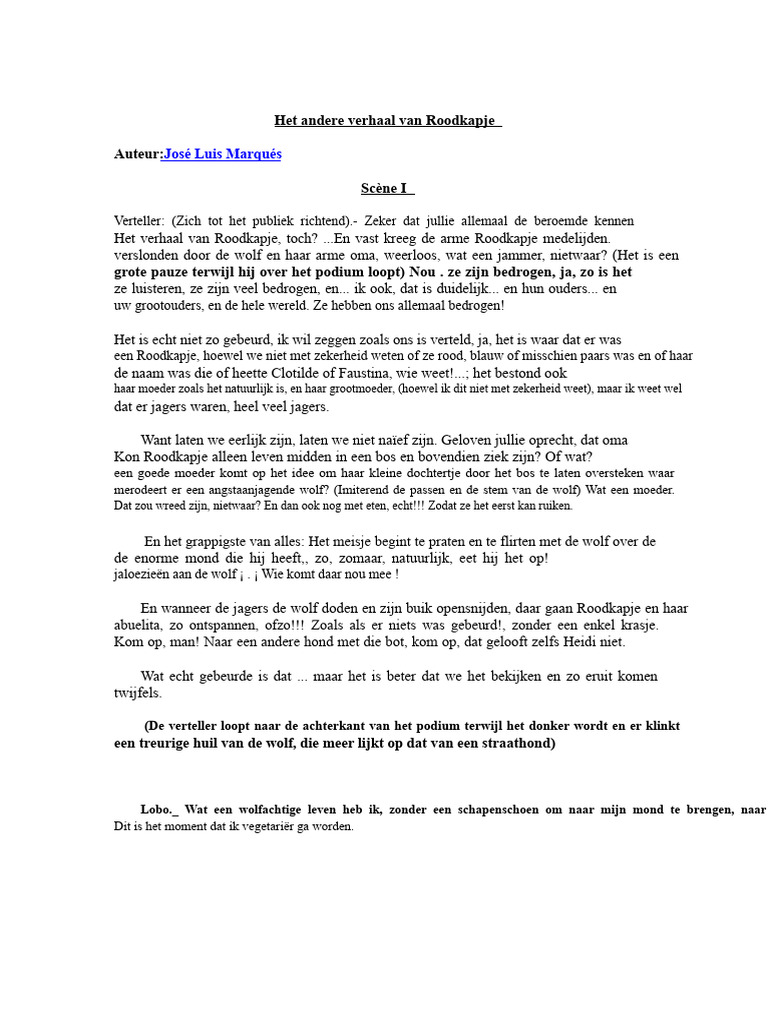 Script de Andere Geschiedenis Van Roodkapje | PDF