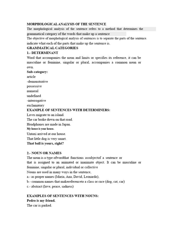 Sentence Morphological Analysis Guide | PDF | Grammatical Gender | Noun
