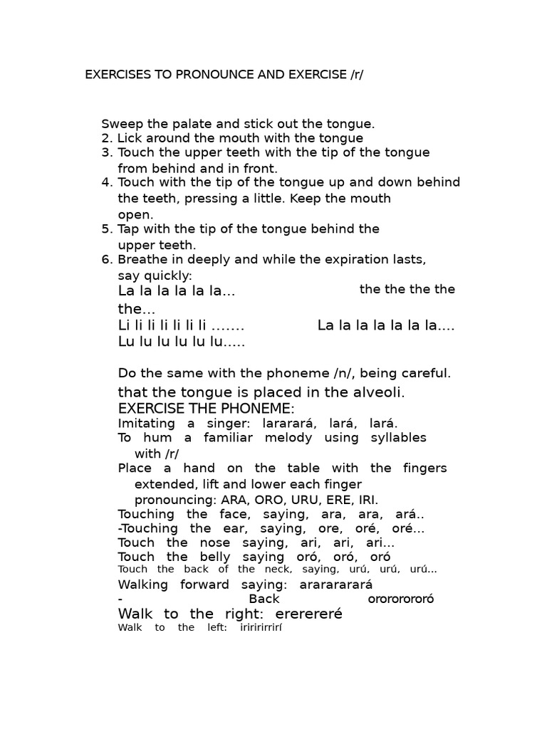 Exercises for Pronouncing /r/ Sounds | PDF