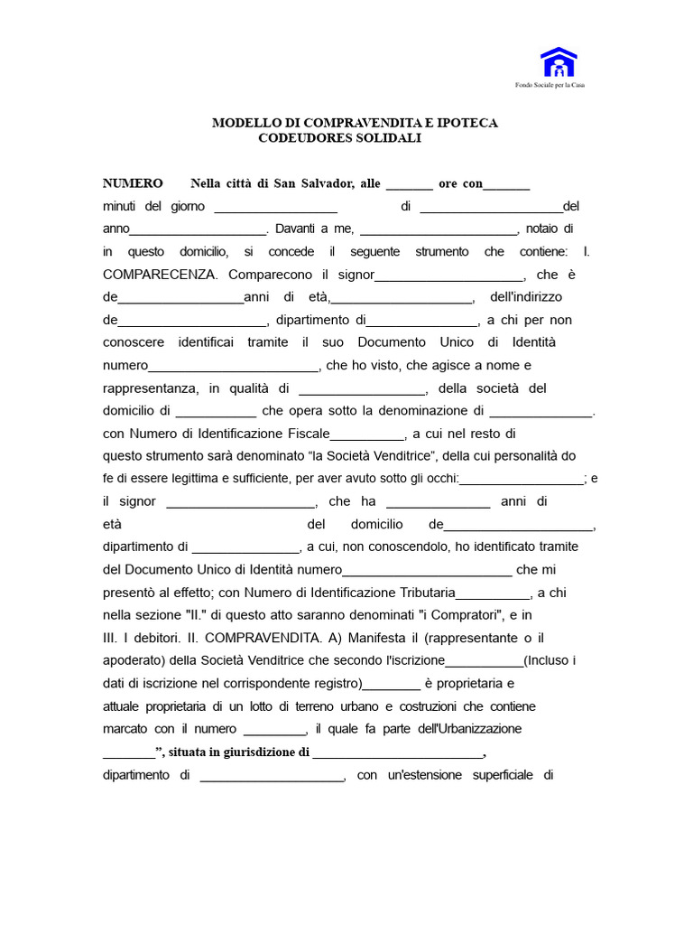 MODELLO CO-DEBITORE SOLIDALE Depositato SSF 11 Gennaio 07 | PDF