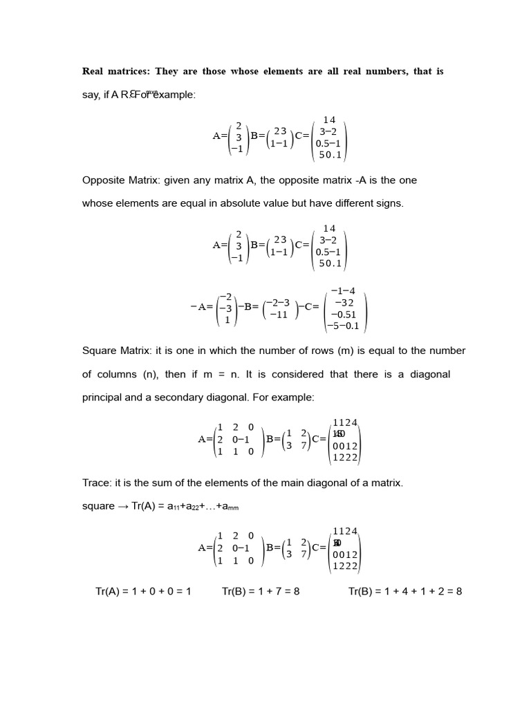 Types of Matrices Explained | PDF | Matrix (Mathematics) | Mathematical ...