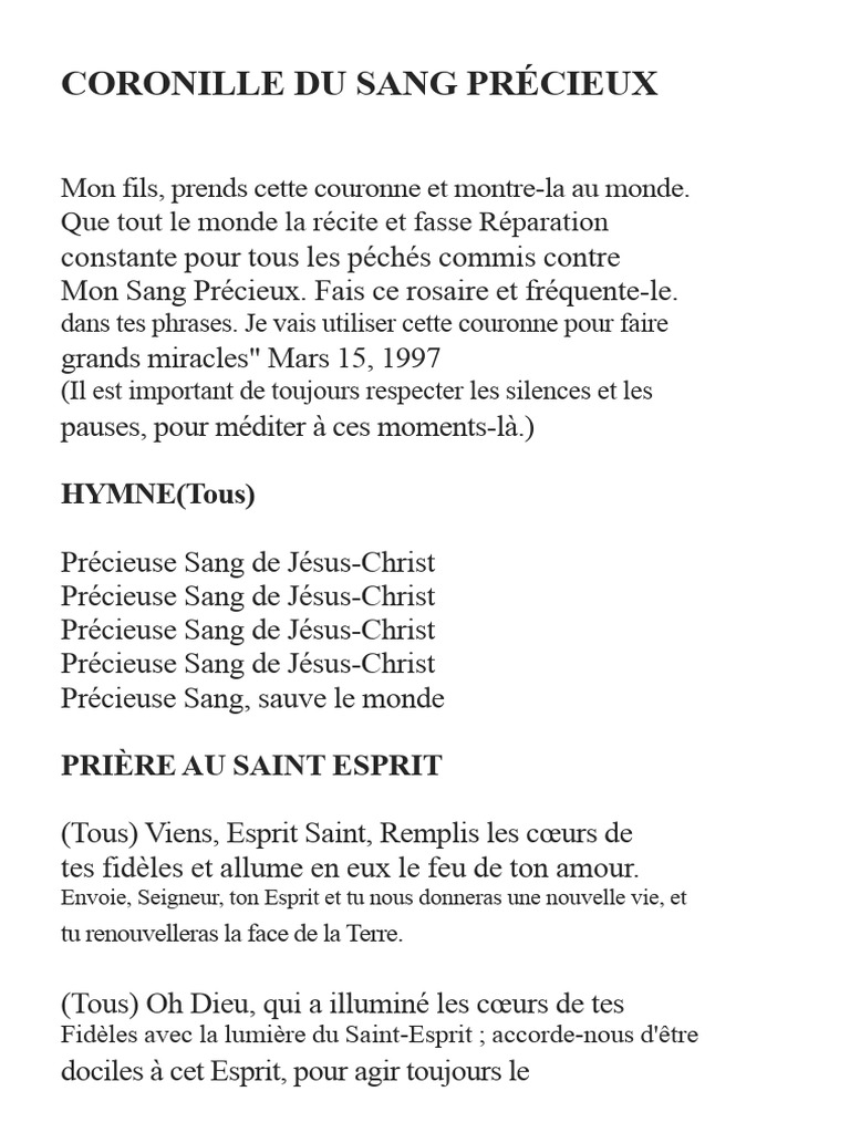 Litanie Du Pr cieux Sang De J sus PDF J sus Dieu