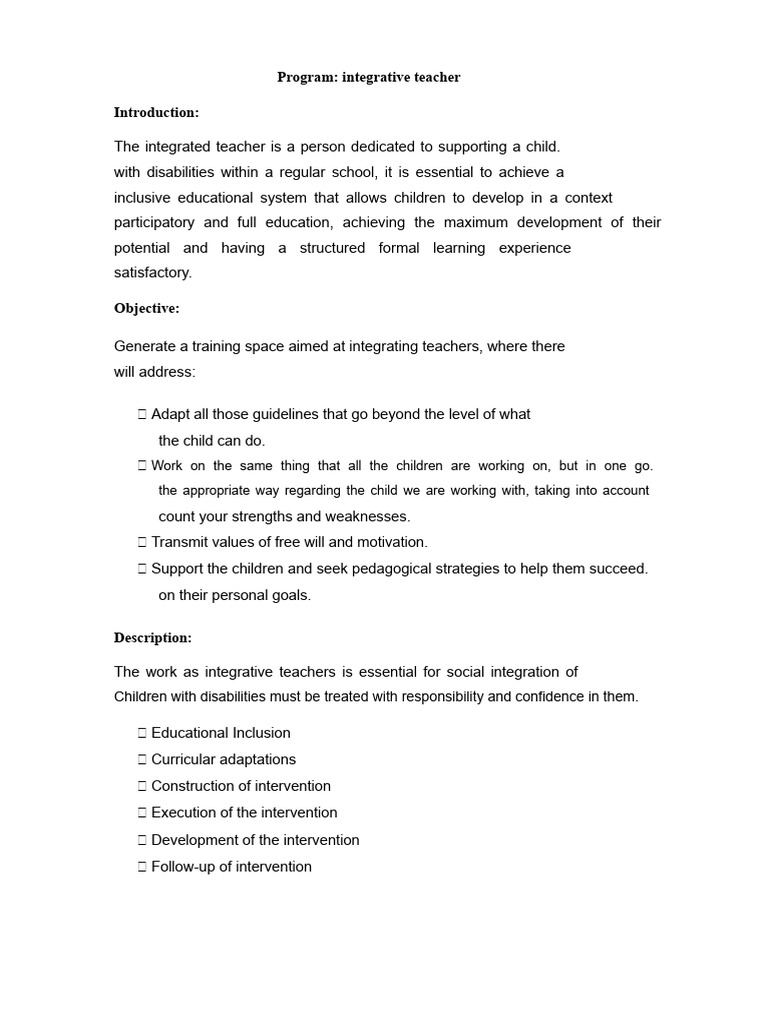 Integrative Teacher Training Program | PDF