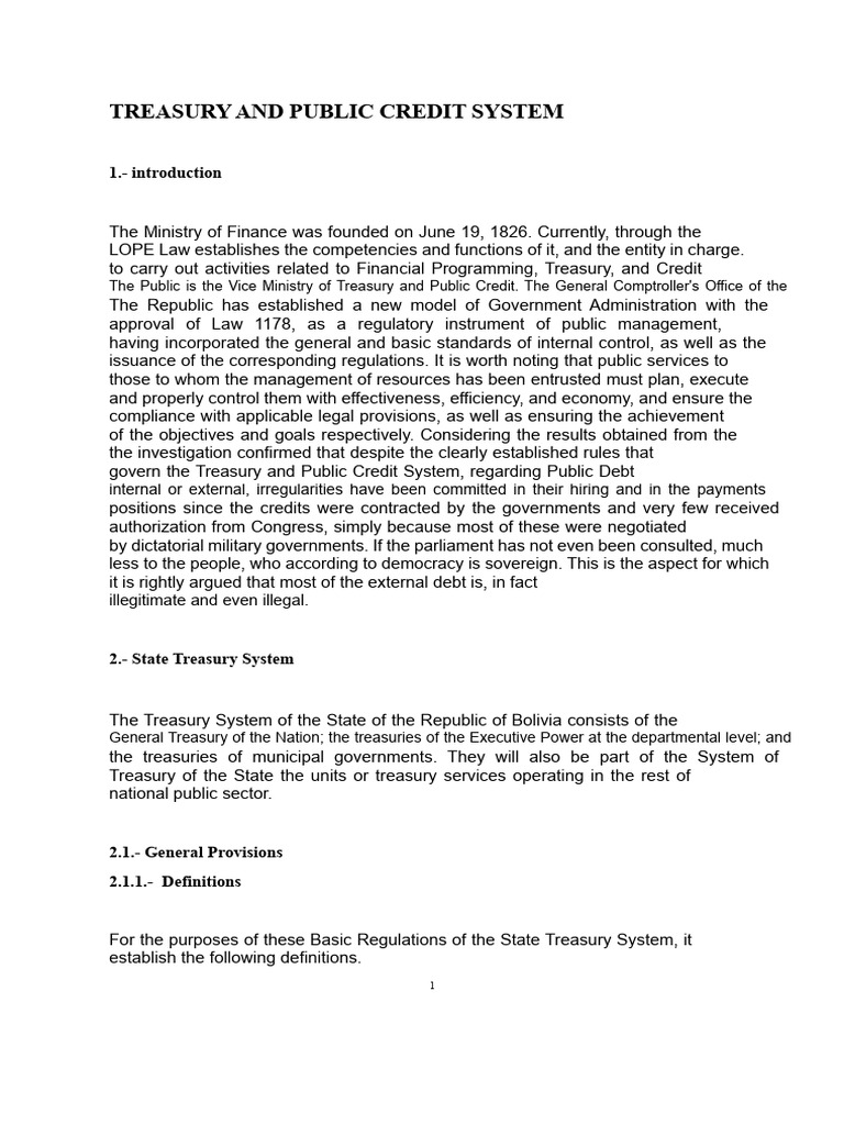 Treasury and Public Credit System | PDF | Government Debt | Debt