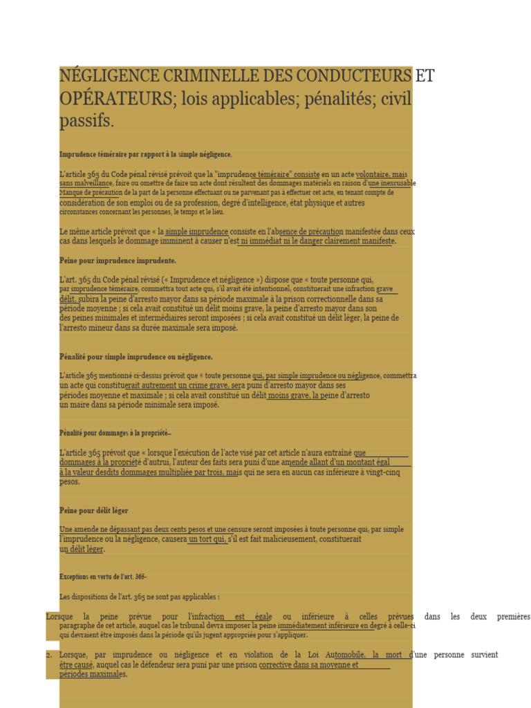 Néglicence criminelle et pénalités routières | PDF | Crimes | Crime et ...