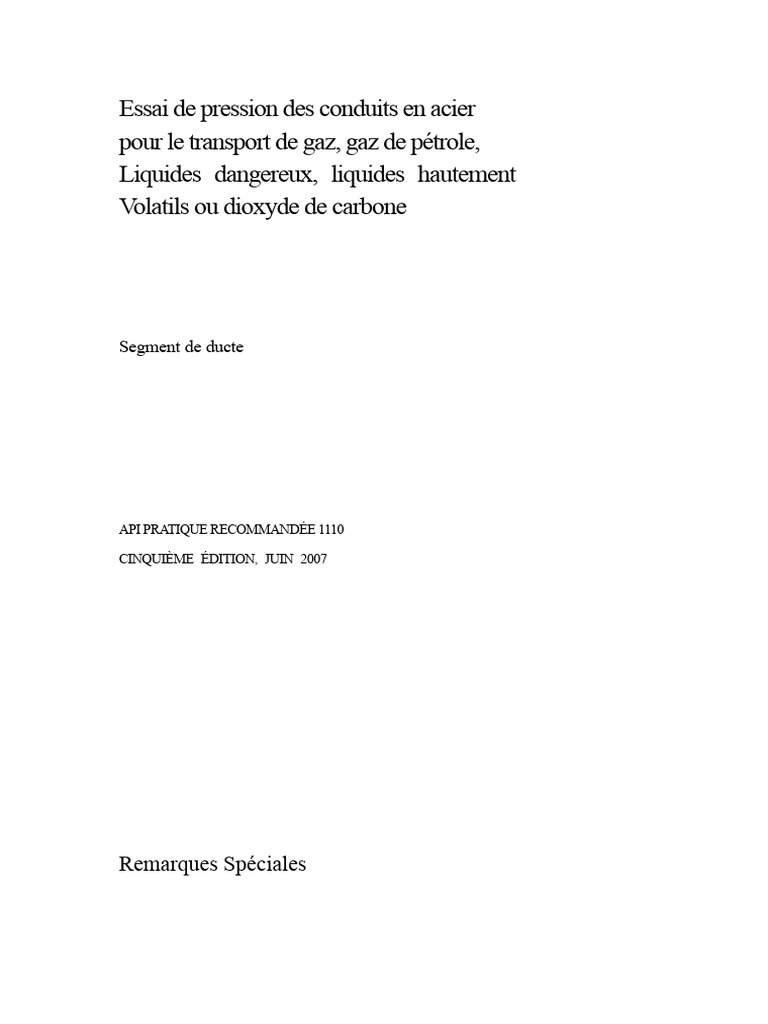 API 1110 Essai de Pression (Traduction) | PDF | Tuyau | Pression