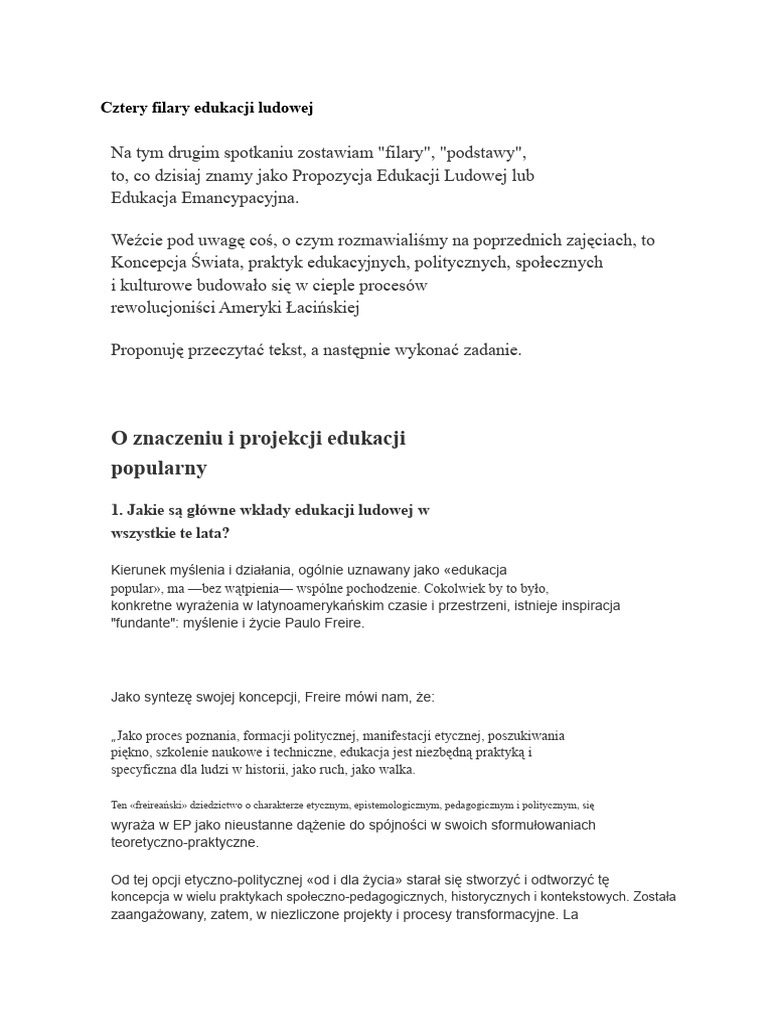 Cztery Filary Edukacji Ludowej | PDF