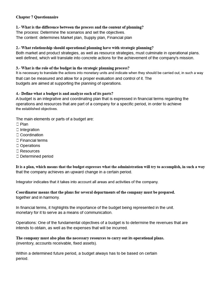 Questionnaire Chapter 7 of Managerial Accounting | PDF | Equity ...
