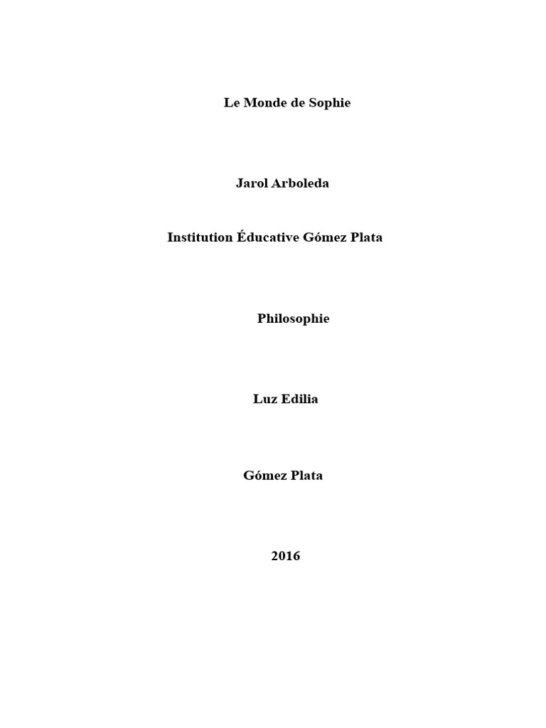 Introduction à la philosophie avec Sophie | PDF