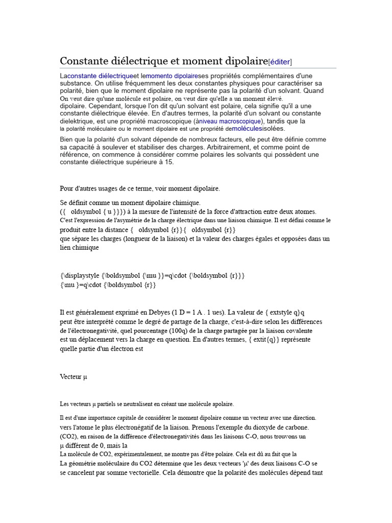 Constante diélectrique et moment dipolaire PDF Polarité (chimie — free download