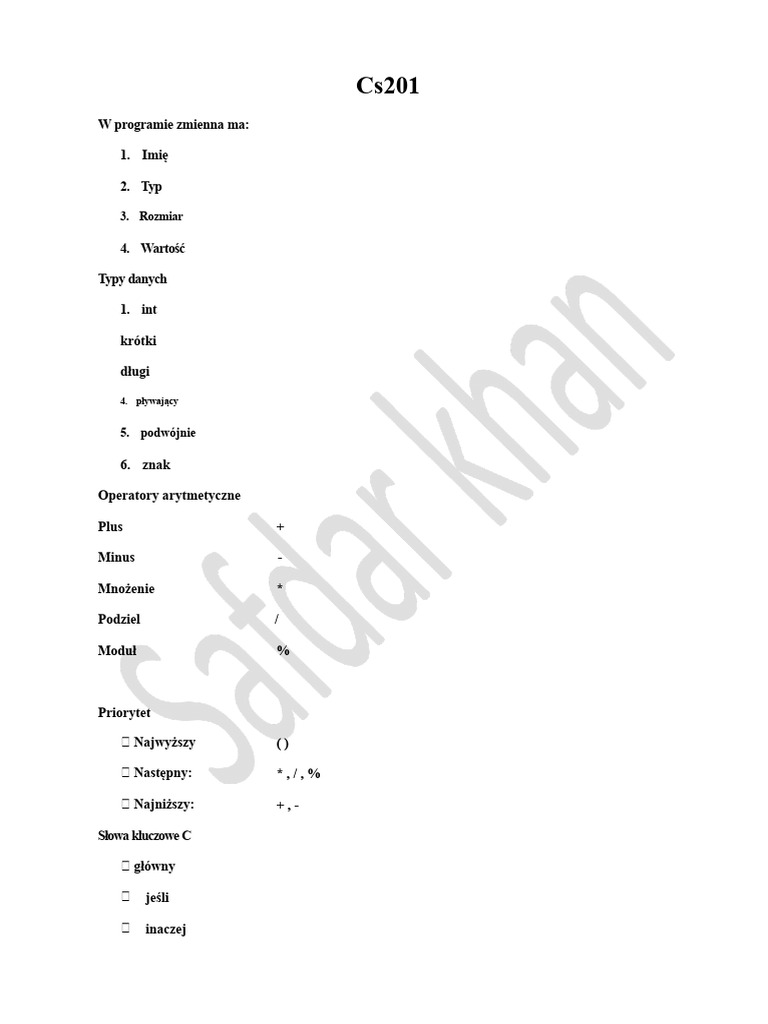 Cs 201 Notatki Krótkie 122 | PDF