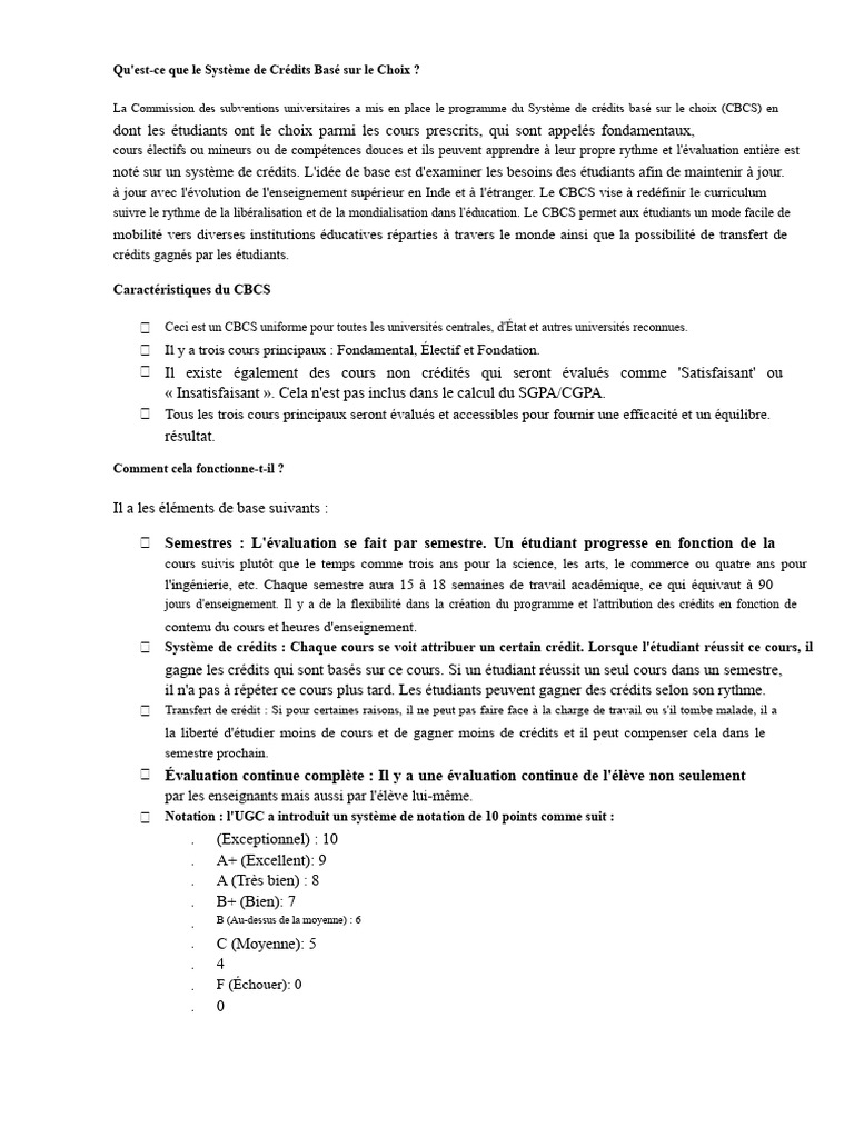 Système de Crédits Basé sur le Choix (CBCS) | PDF | Université