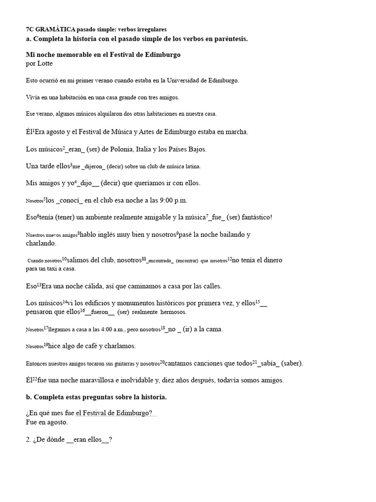 7C GRAMÁTICA Pasado Simple | PDF