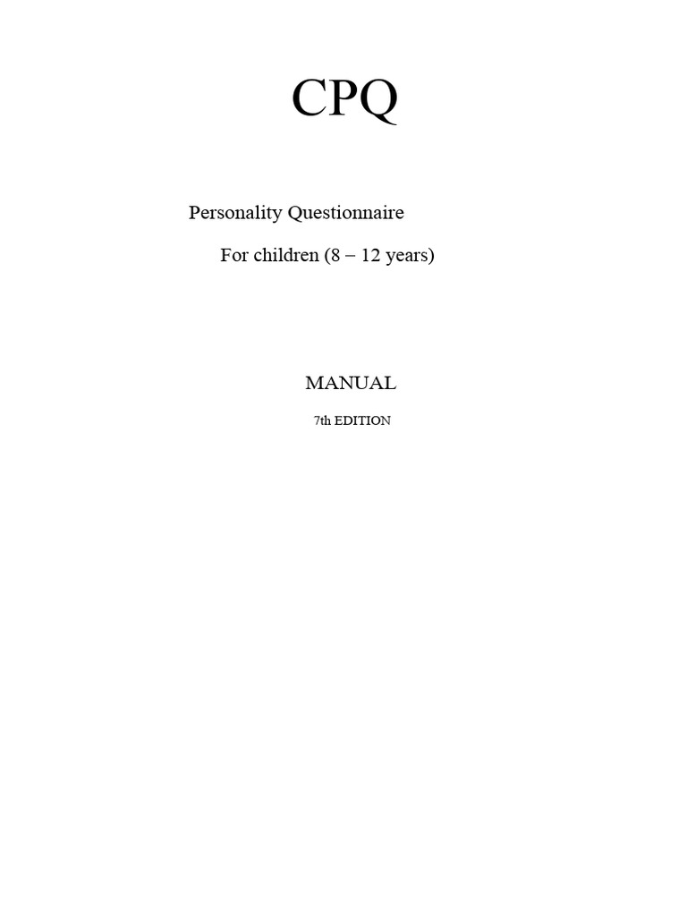CPQ Personality Questionnaire for Kids | PDF | Questionnaire