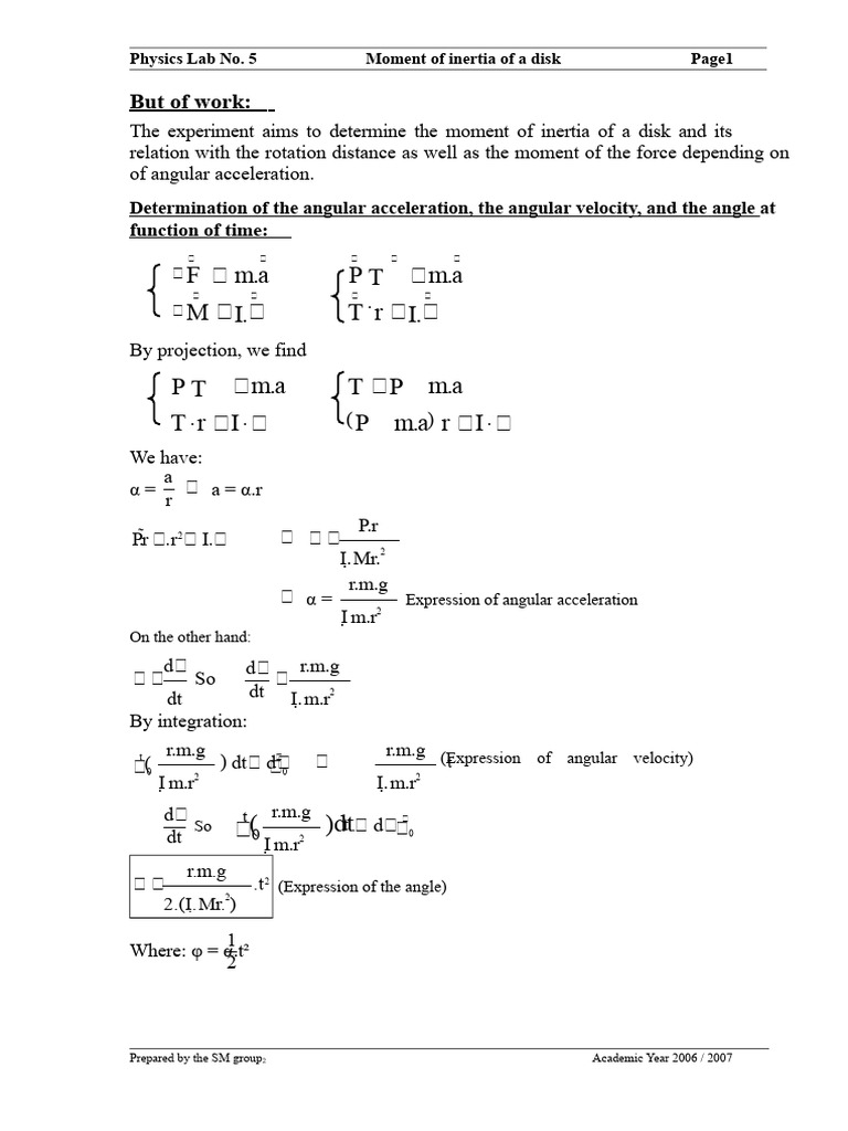Moment of Inertia of a Disk Experiment | PDF | Angle | Acceleration
