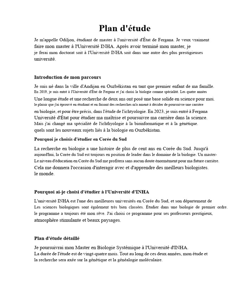 Master en Biologie à l'Université INHA | PDF