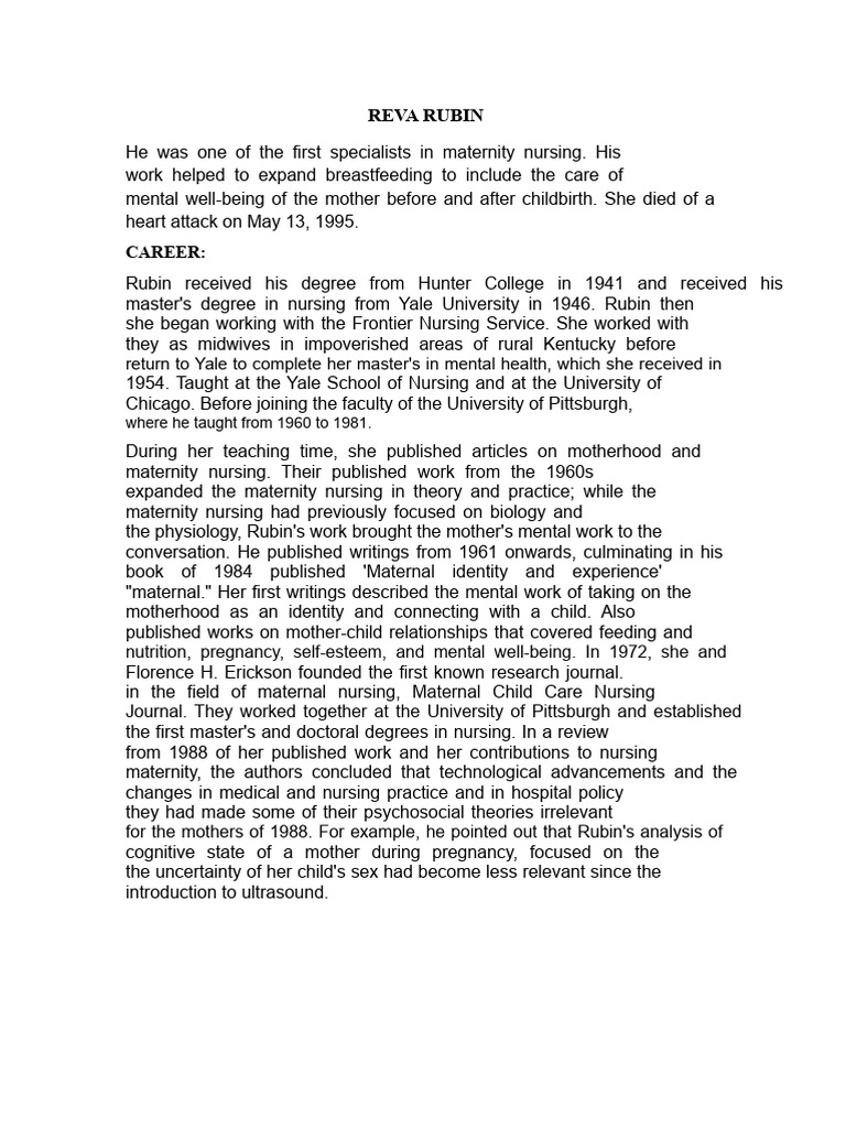 Legacy of Reva Rubin in Maternity Nursing | PDF