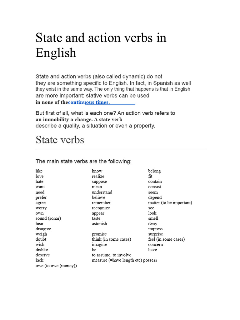 Understanding State and Action Verbs | PDF | Verb | Grammatical Tense
