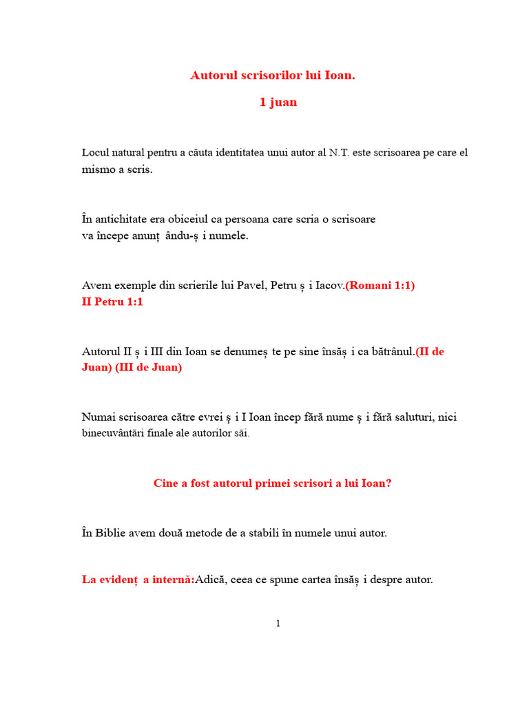 1 - Autorul Scrisorilor Lui Ioan | PDF