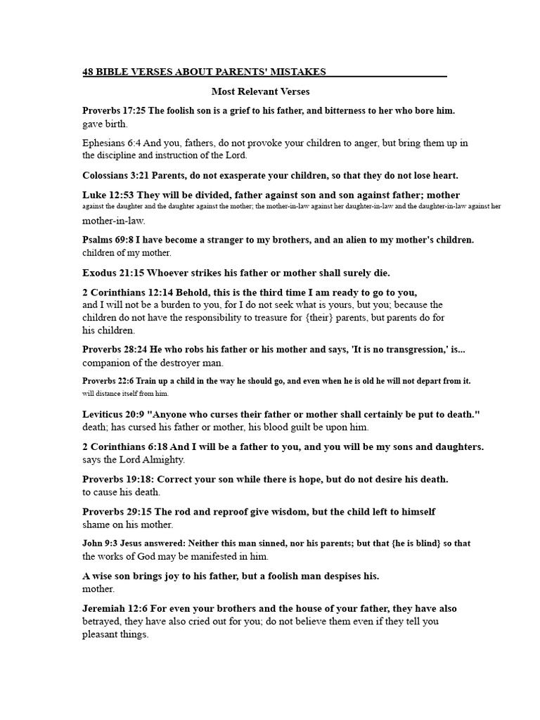 Bible Verses on Parental Mistakes | PDF | Book Of Proverbs | Religious ...