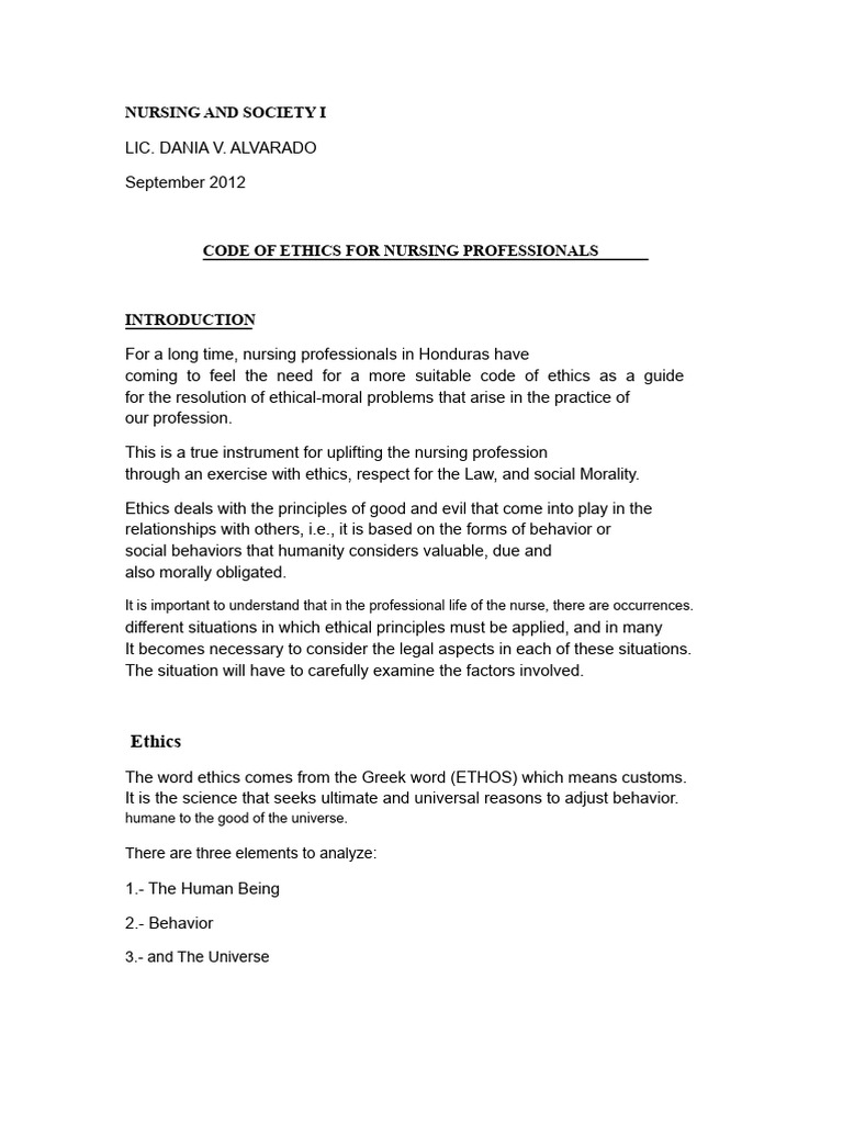 Nursing Code of Ethics Overview | PDF | Nursing | Profession