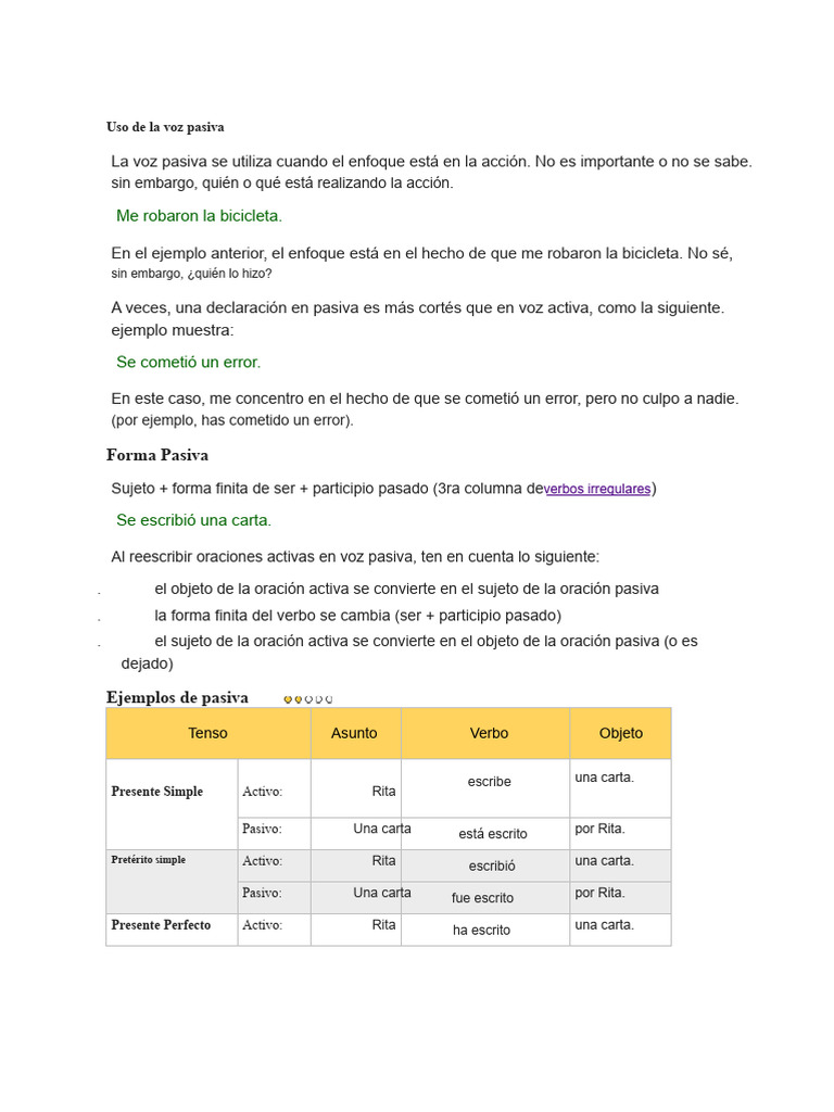 Voz Pasiva | PDF | Verbo | Asunto (gramática)