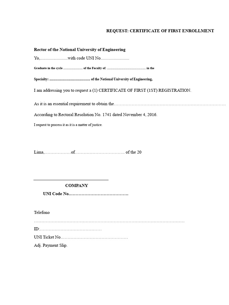 Request For First Enrollment Certificate | PDF