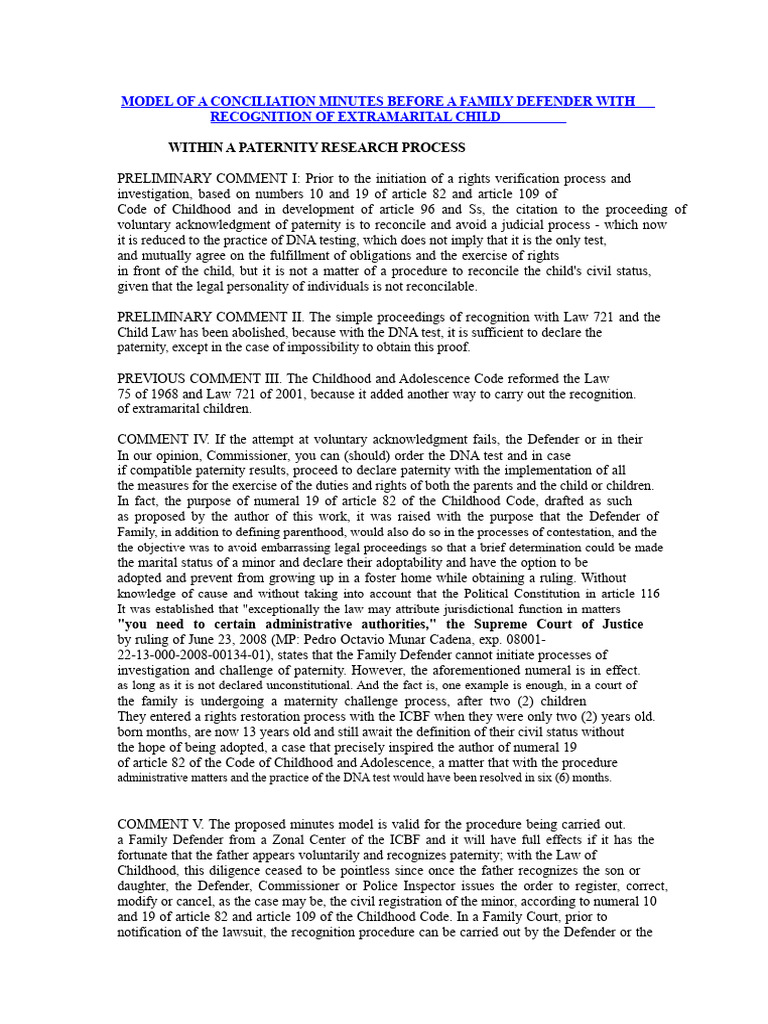 Conciliation Minutes for Paternity Recognition | PDF | Parent | Justice