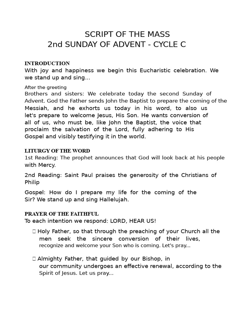 2nd Sunday of Advent Mass Script | PDF | Eucharist | Theology