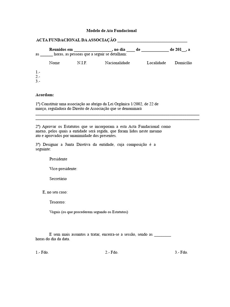 Modelo de Ata Fundacional de Associação | PDF