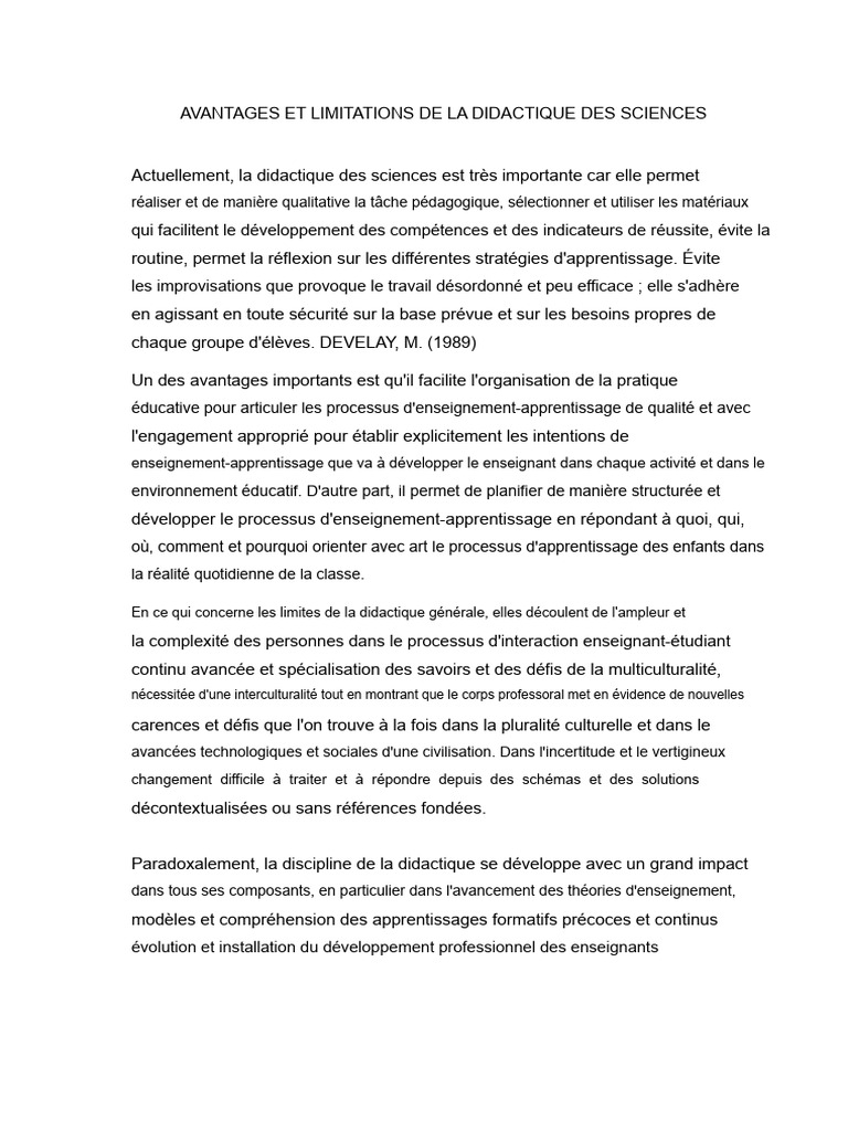 Avantages et limites de la didactique des sciences | PDF | Enseignement ...