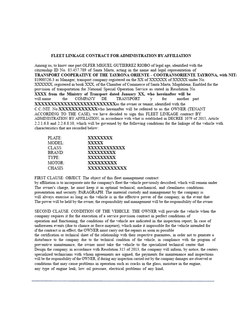Fleet Linkage Contract Overview | PDF | Insurance | Lease